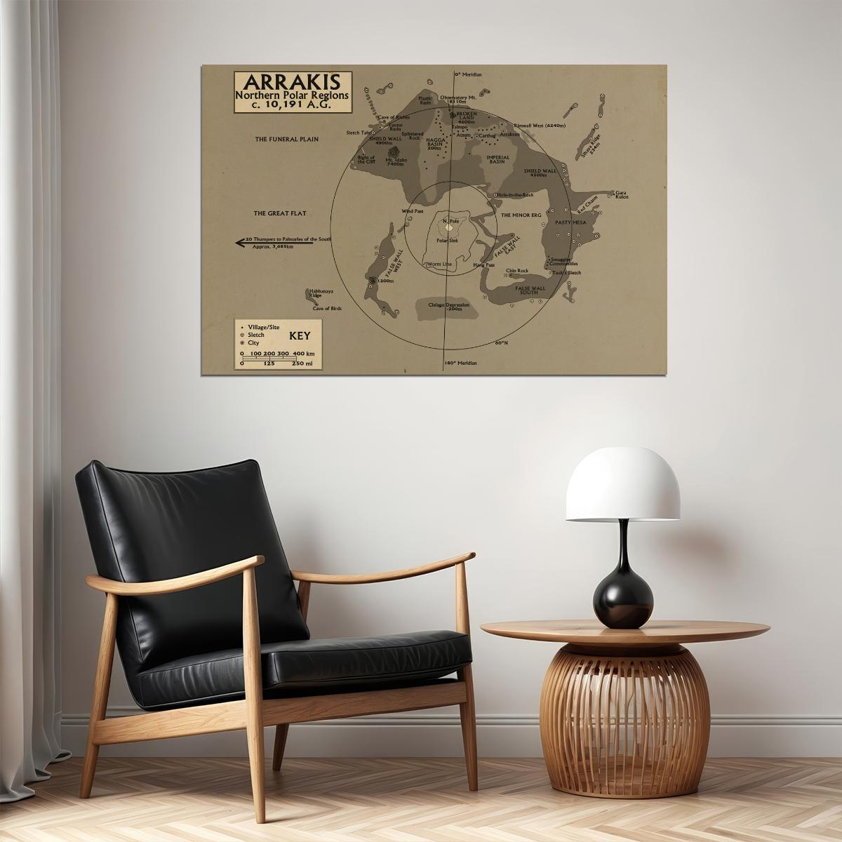 Dune Movie Poster Planet Arrakis Northern Polar Region Map Print Book Style Sci-Fi Wall Art Decor