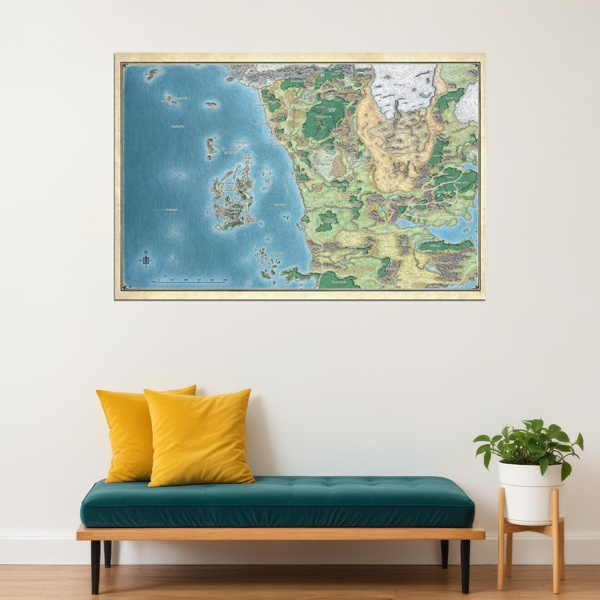 Dungeons and Dragons TTRPG Poster Faerun Map Print Fantasy Tabletop RPG Wall Art Board Game Decor