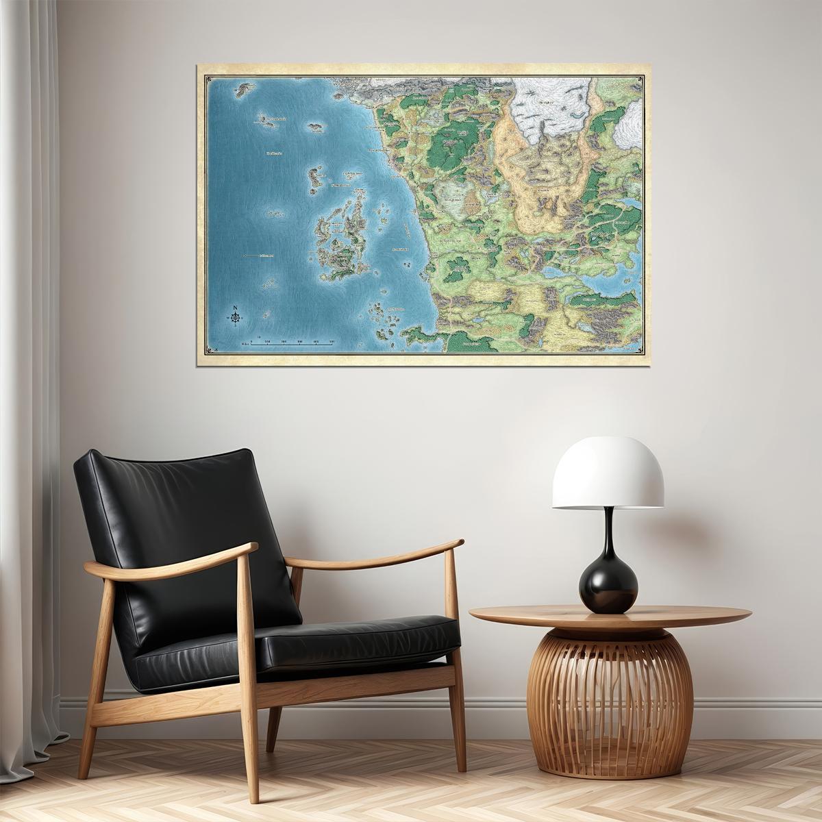 Dungeons and Dragons TTRPG Poster Faerun Map Print Fantasy Tabletop RPG Wall Art Board Game Decor
