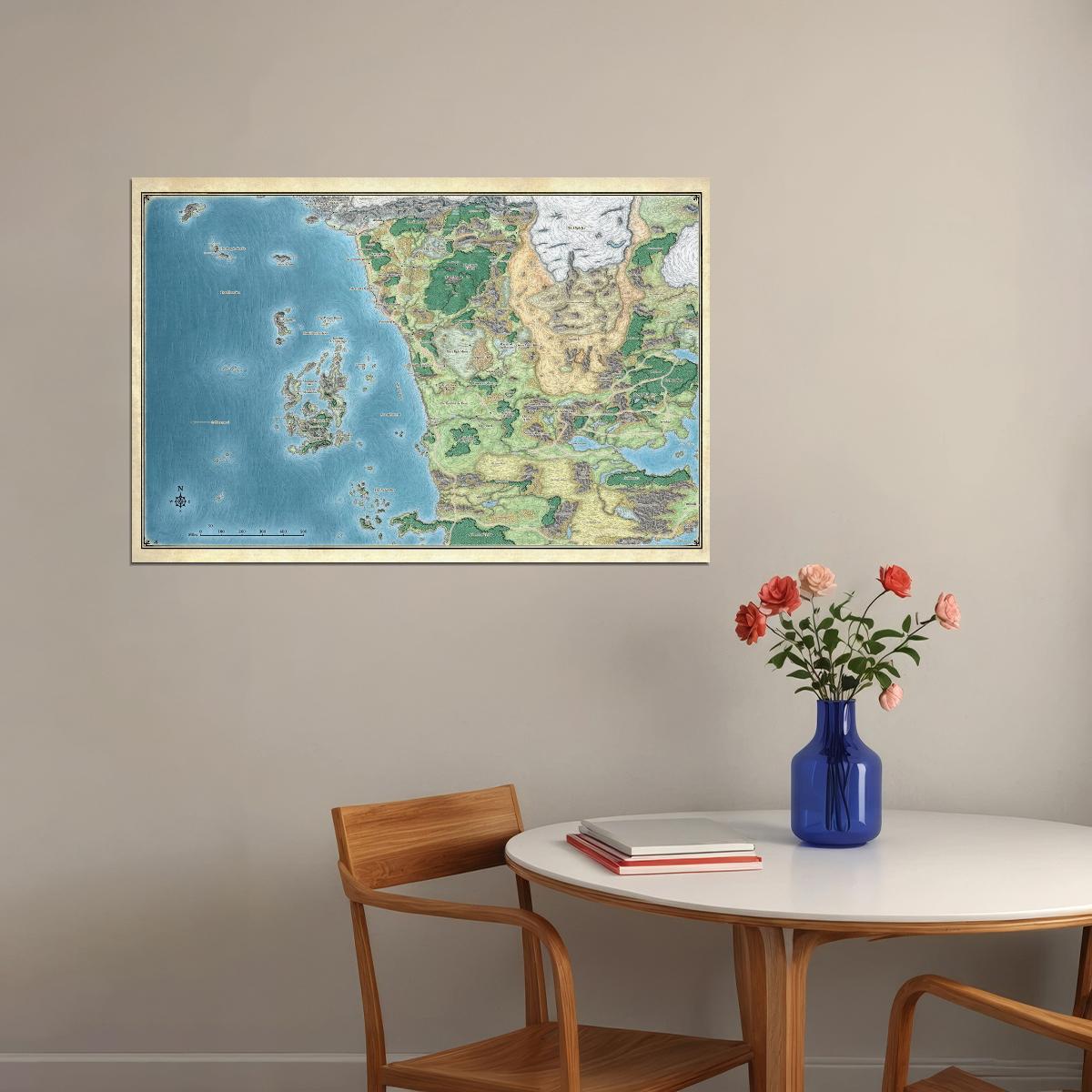 Dungeons and Dragons TTRPG Poster Faerun Map Print Fantasy Tabletop RPG Wall Art Board Game Decor