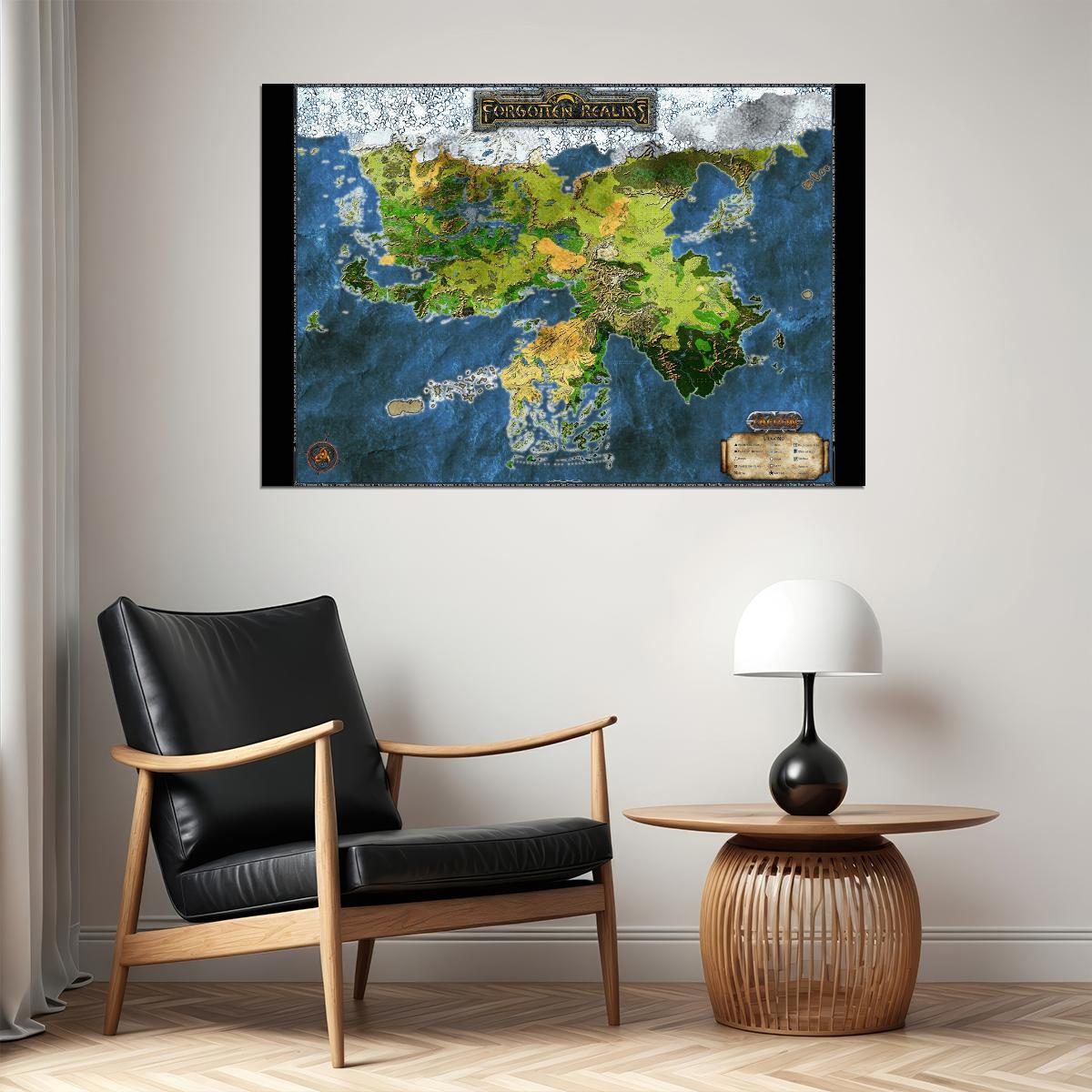 Dungeons and Dragons TTRPG Poster Forgotten Realms Map Print Tabletop RPG Wall Art Board Game Decor