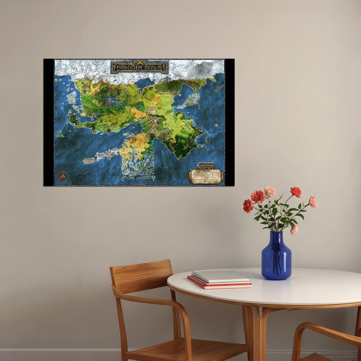 Dungeons and Dragons TTRPG Poster Forgotten Realms Map Print Tabletop RPG Wall Art Board Game Decor