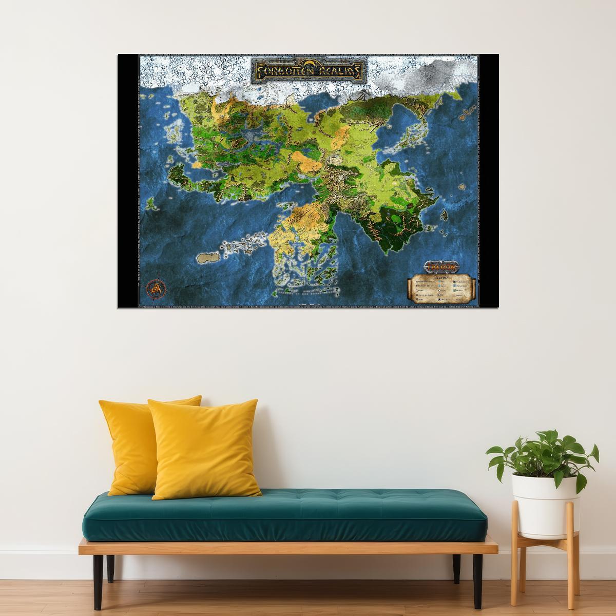 Dungeons and Dragons TTRPG Poster Forgotten Realms Map Print Tabletop RPG Wall Art Board Game Decor
