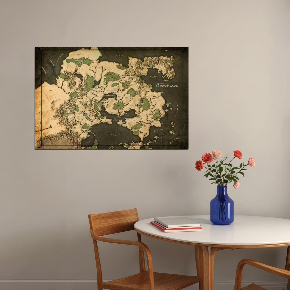 Dungeons and Dragons TTRPG Poster Greyhawk Map Print Fantasy Board Game Wall Art RPG Decor