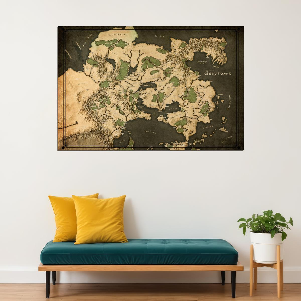 Dungeons and Dragons TTRPG Poster Greyhawk Map Print Fantasy Board Game Wall Art RPG Decor