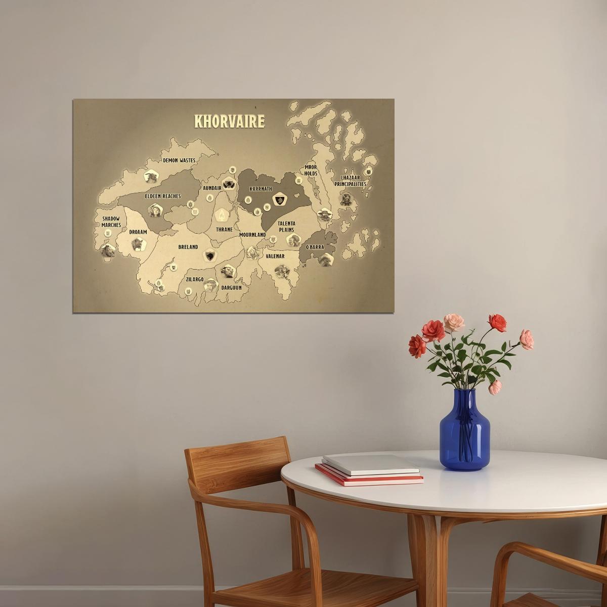 Dungeons and Dragons TTRPG Poster Khorvaire Map Simple Print Fantasy RPG Wall Art Board Game Decor