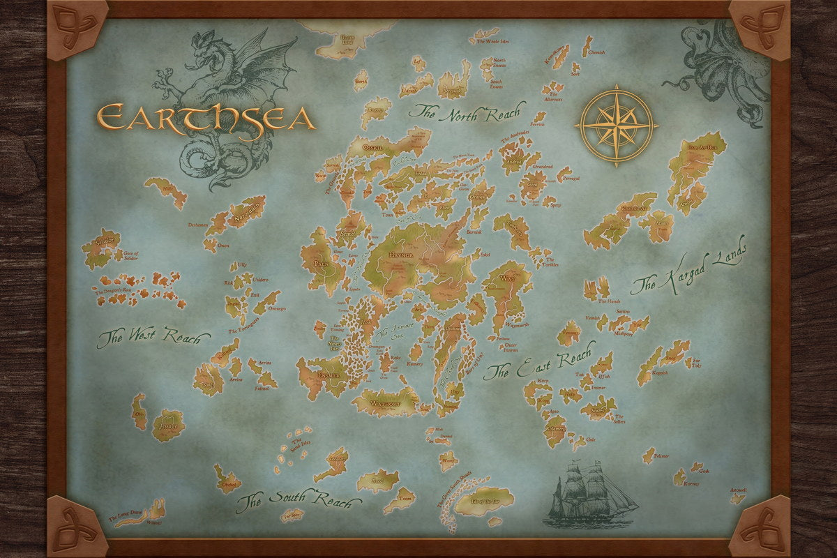 Earthsea Book Poster Archipelago Map Print Fantasy World Wall Art Ursula Le Guin Novel Decor