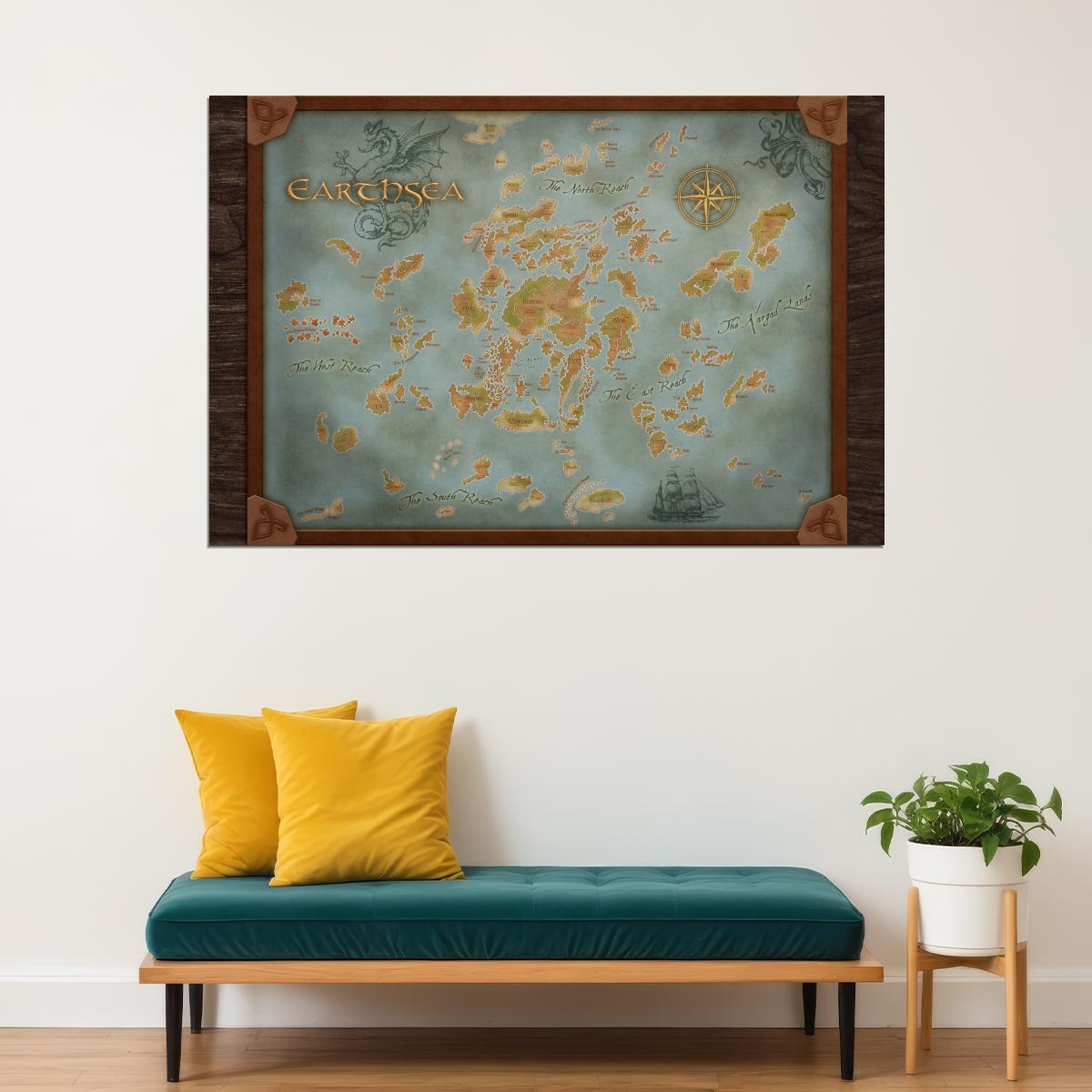 Earthsea Book Poster Archipelago Map Print Fantasy World Wall Art Ursula Le Guin Novel Decor