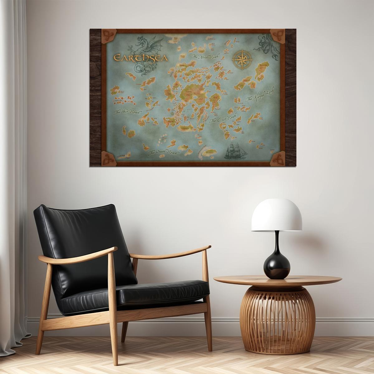 Earthsea Book Poster Archipelago Map Print Fantasy World Wall Art Ursula Le Guin Novel Decor