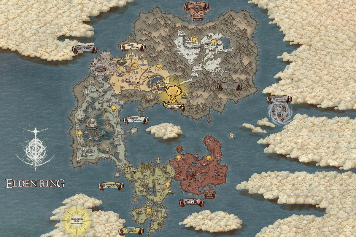 Elden Ring Video Game Poster The Lands Between Map Print Fantasy RPG Gamer Wall Art Open World Decor