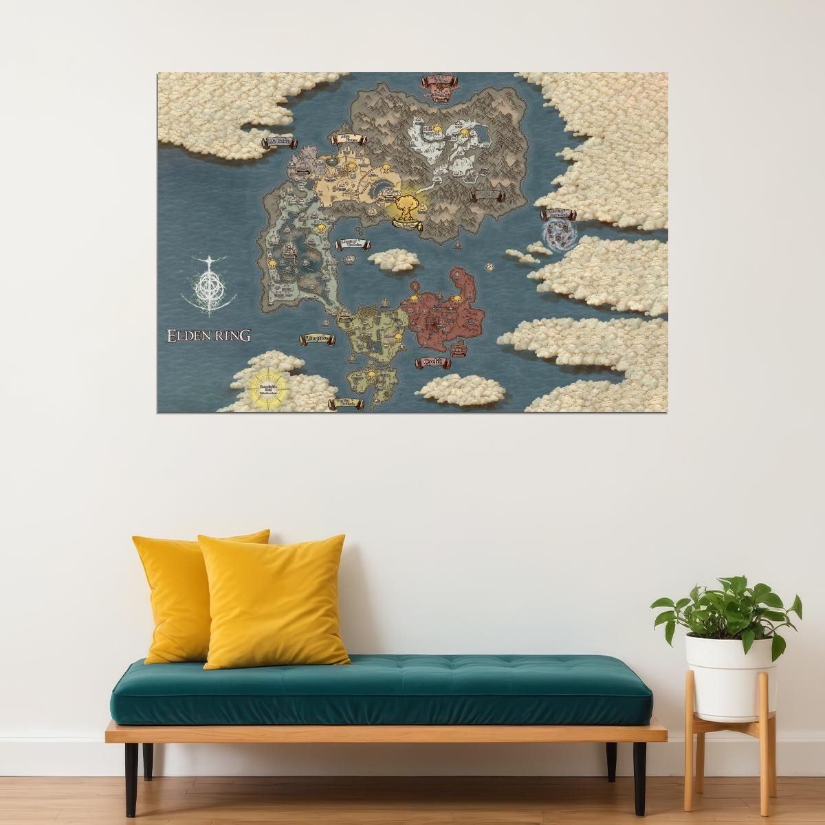 Elden Ring Video Game Poster The Lands Between Map Print Fantasy RPG Gamer Wall Art Open World Decor