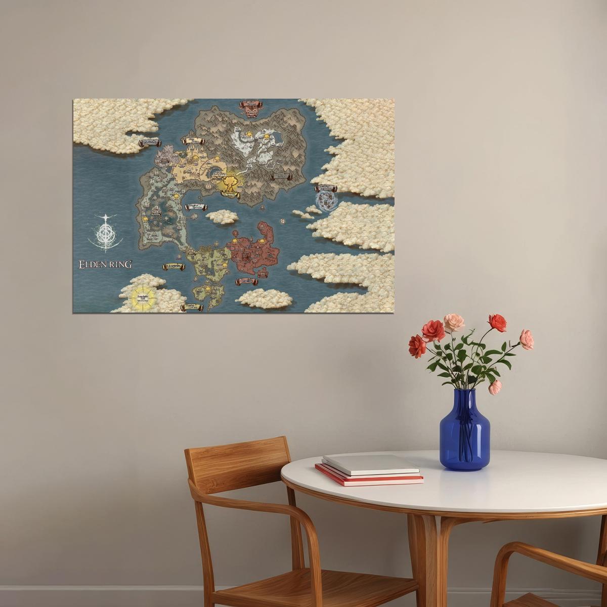 Elden Ring Video Game Poster The Lands Between Map Print Fantasy RPG Gamer Wall Art Open World Decor