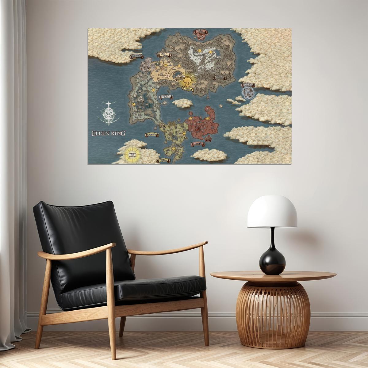 Elden Ring Video Game Poster The Lands Between Map Print Fantasy RPG Gamer Wall Art Open World Decor