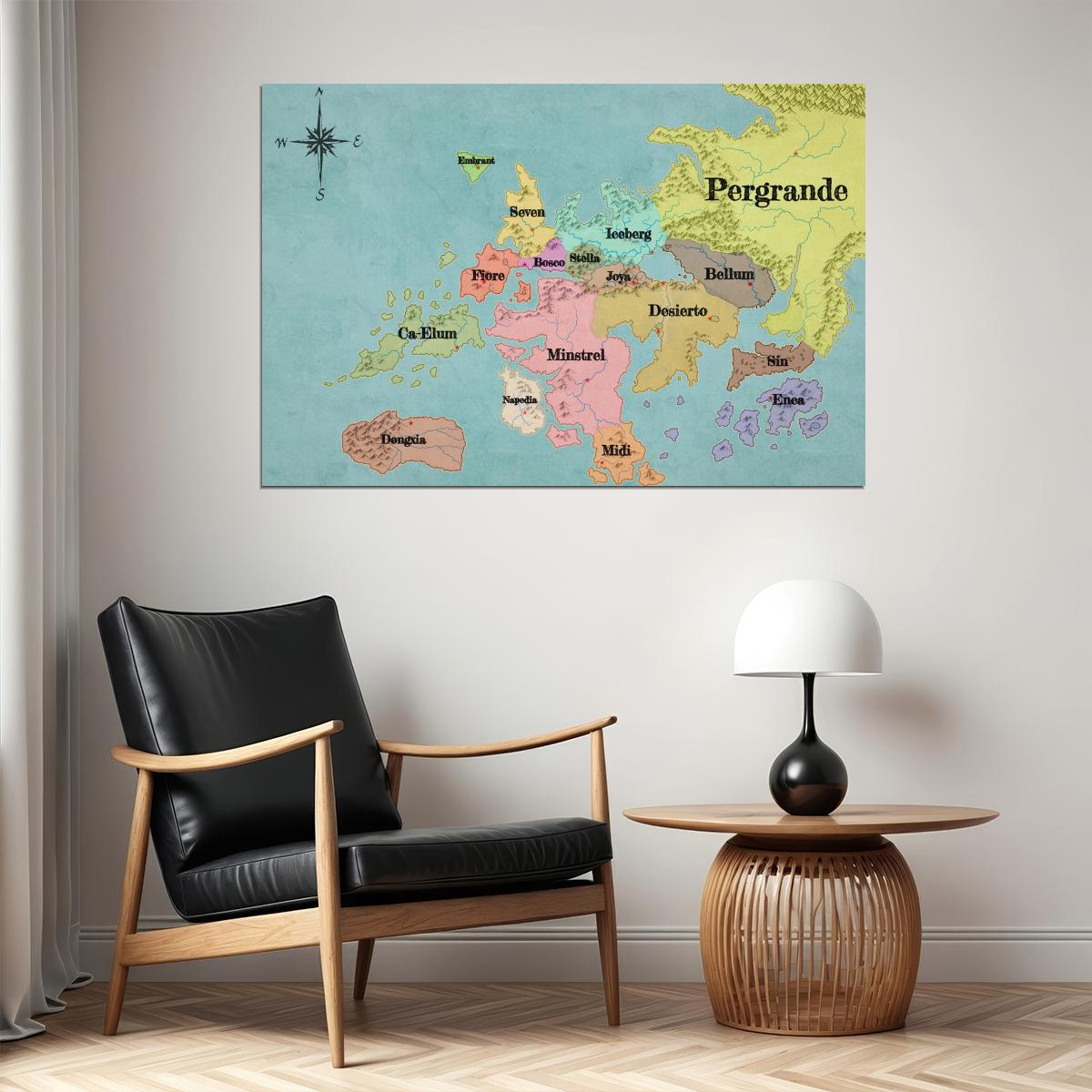 Fairy Tail Anime Poster Fiore The Flower Kingdom Map Print Japanese Manga Wall Art Otaku Room Decor