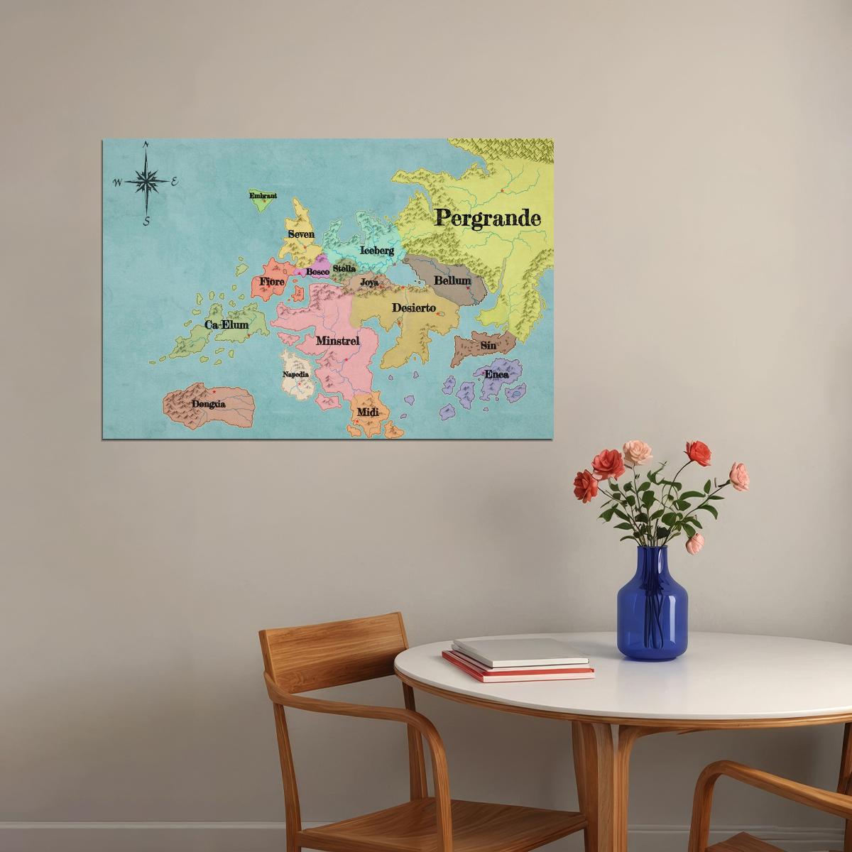 Fairy Tail Anime Poster Fiore The Flower Kingdom Map Print Japanese Manga Wall Art Otaku Room Decor