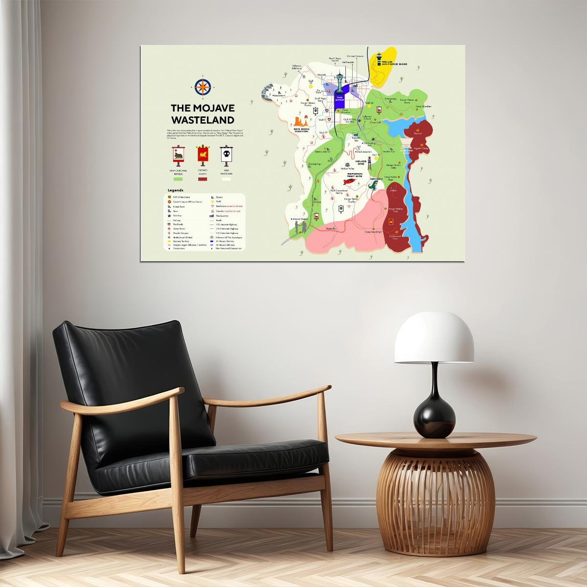 Fallout New Vegas Video Game Poster Mojave Wasteland Map Print Retro Futuristic Gamer Wall Art Decor
