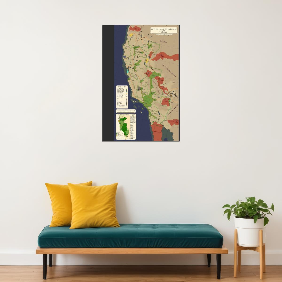 Fallout Video Game Poster New California Republic and New West Map 2253 Print Retro Gamer Wall Art