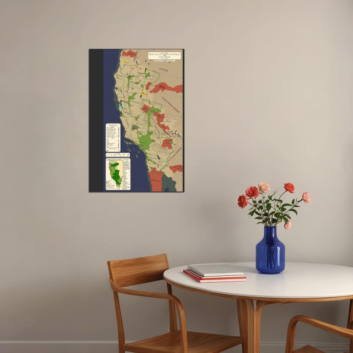 Fallout Video Game Poster New California Republic and New West Map 2253 Print Retro Gamer Wall Art