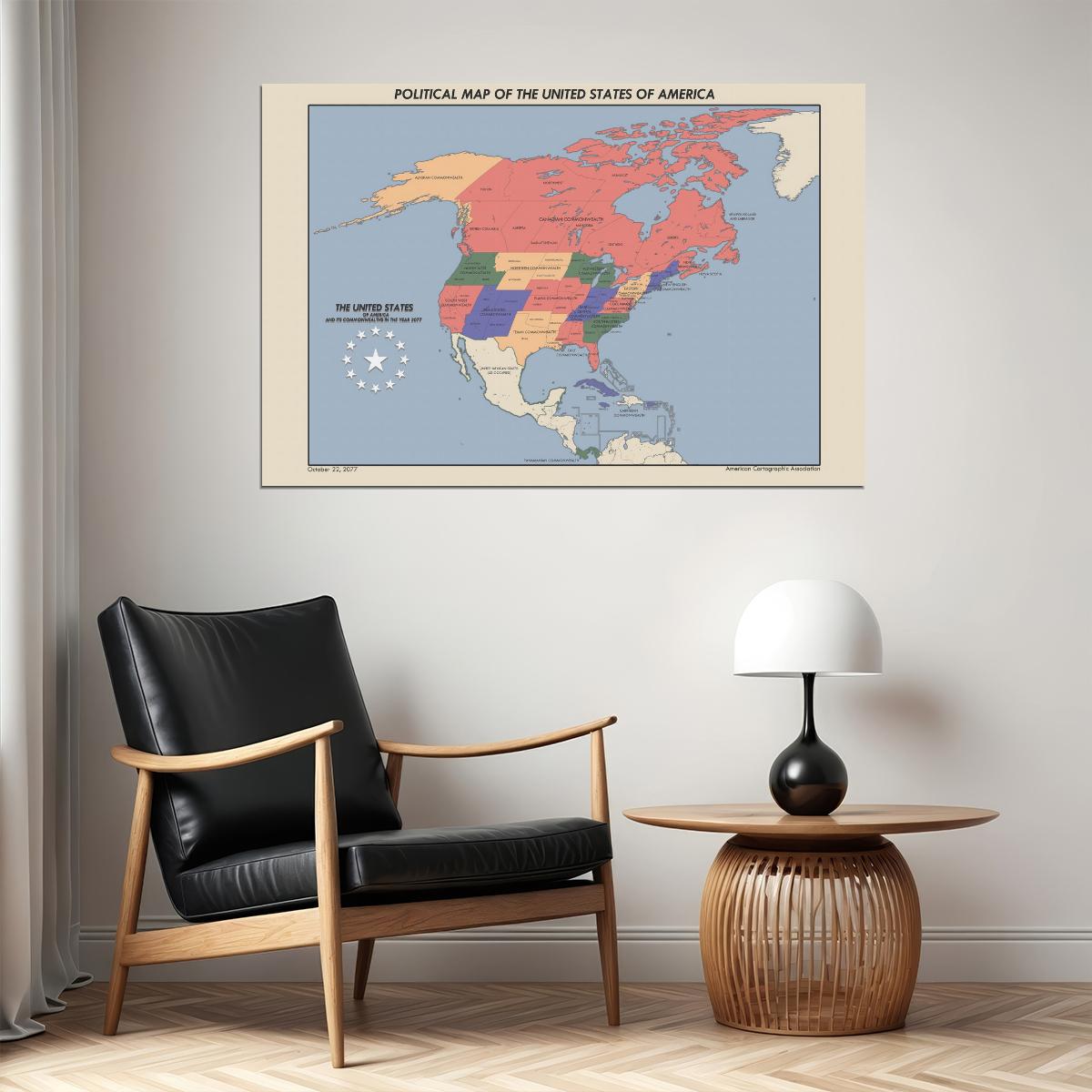 Fallout Video Game Poster Political Map of USA and Commonwealth 2077 Print Sci-Fi Retro Wall Art Decor