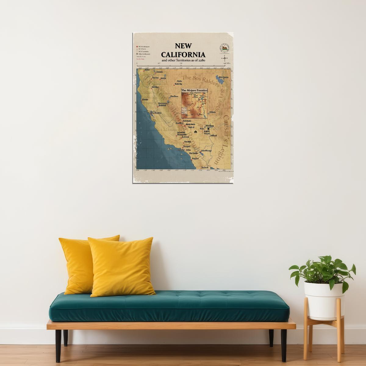 Fallout Video Game Poster The New California Map 2280 Print RPG Retro Futuristic Gamer Wall Art Decor