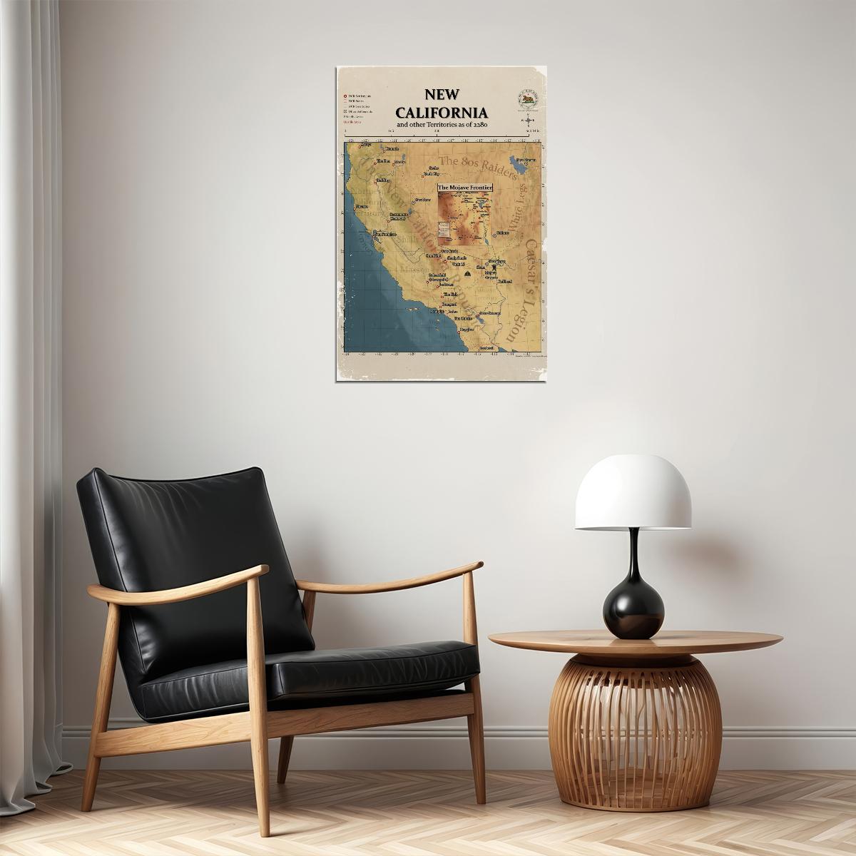 Fallout Video Game Poster The New California Map 2280 Print RPG Retro Futuristic Gamer Wall Art Decor