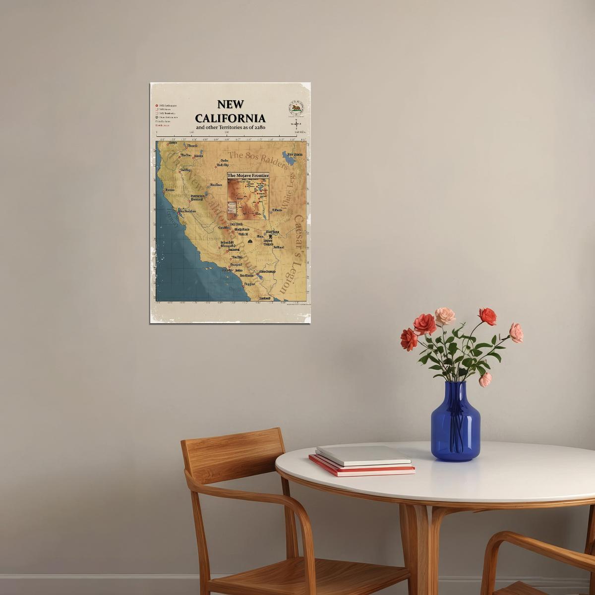 Fallout Video Game Poster The New California Map 2280 Print RPG Retro Futuristic Gamer Wall Art Decor