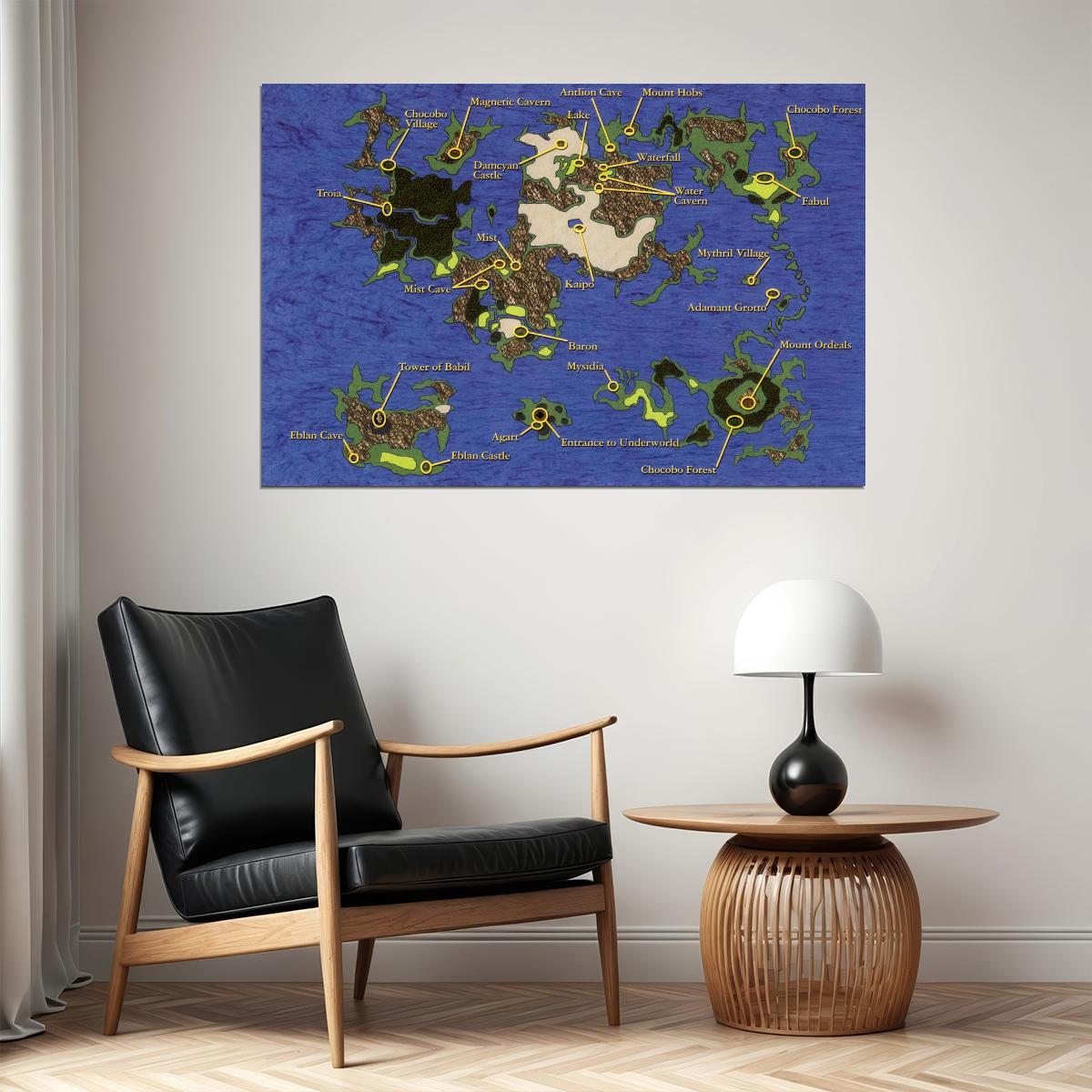 Final Fantasy IV Video Game Poster The Blue Planet Map Print Fantasy JRPG Gamer Wall Art Retro Decor