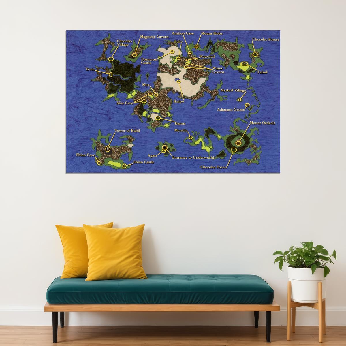 Final Fantasy IV Video Game Poster The Blue Planet Map Print Fantasy JRPG Gamer Wall Art Retro Decor