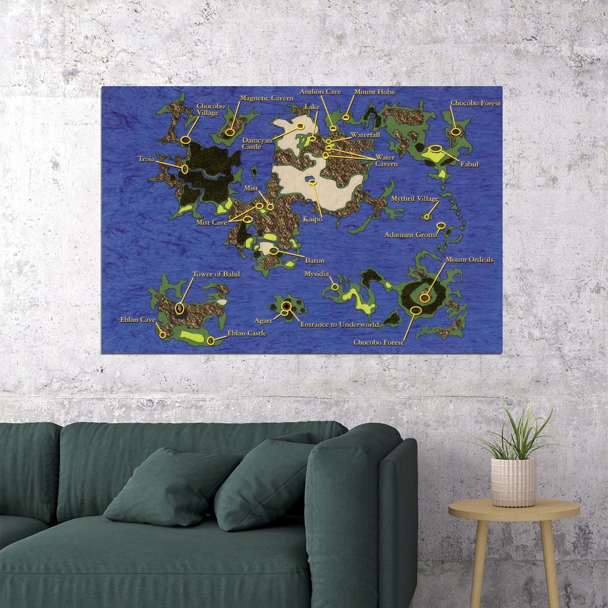 Final Fantasy IV Video Game Poster The Blue Planet Map Print Fantasy JRPG Gamer Wall Art Retro Decor