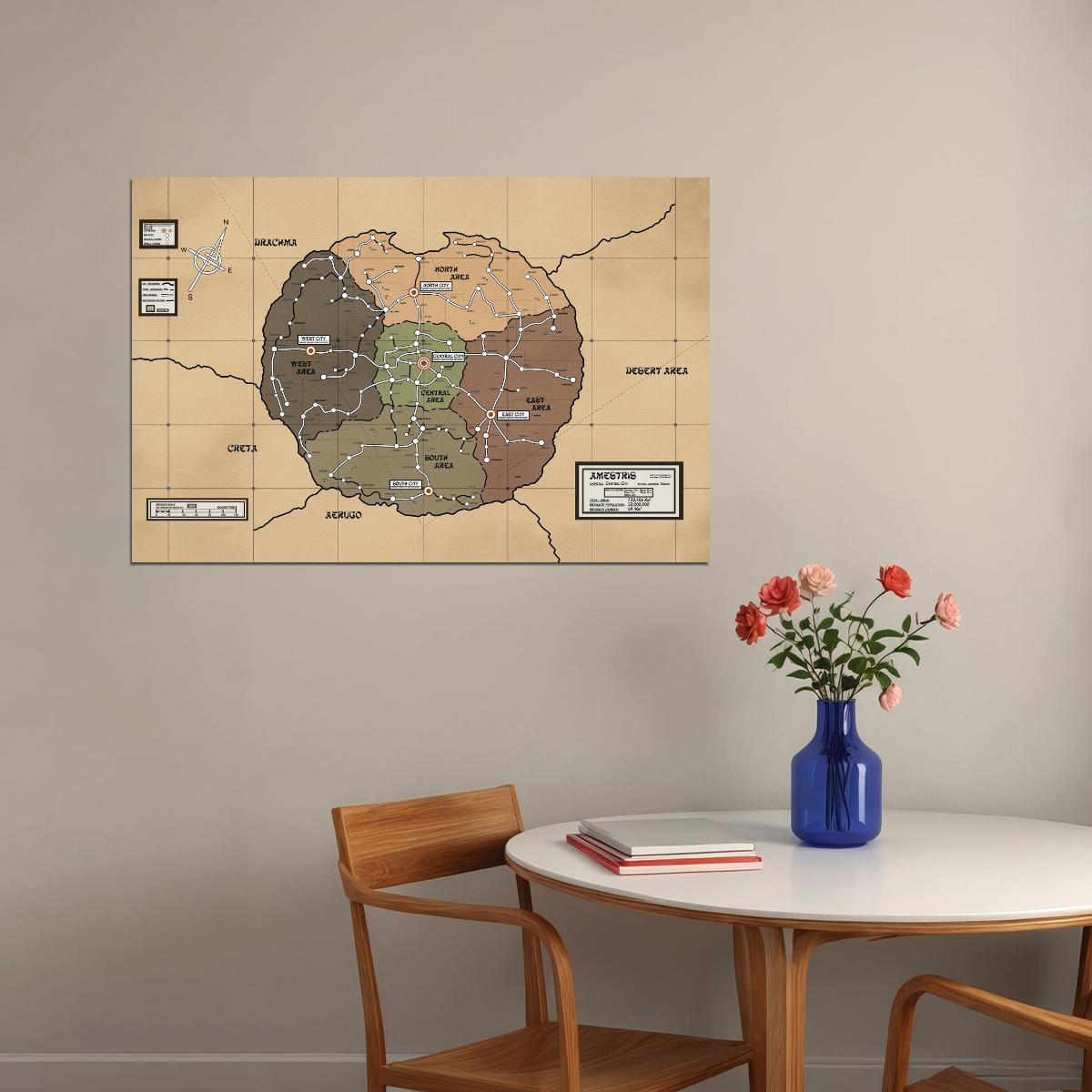 Fullmetal Alchemist Anime Poster Amestris Map Print Japanese Manga Wall Art Otaku Room Decor - xonomax