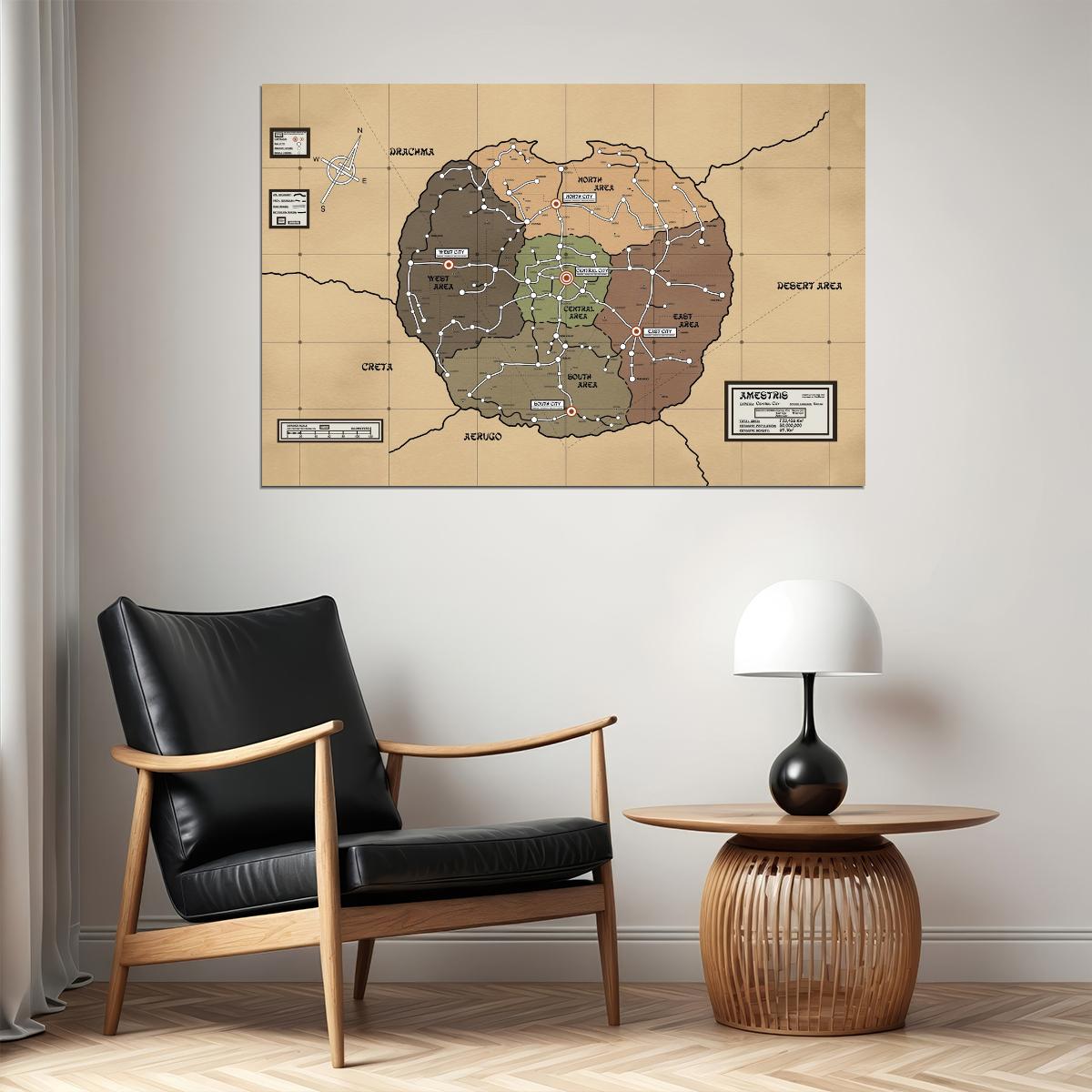 Fullmetal Alchemist Anime Poster Amestris Map Print Japanese Manga Wall Art Otaku Room Decor - xonomax
