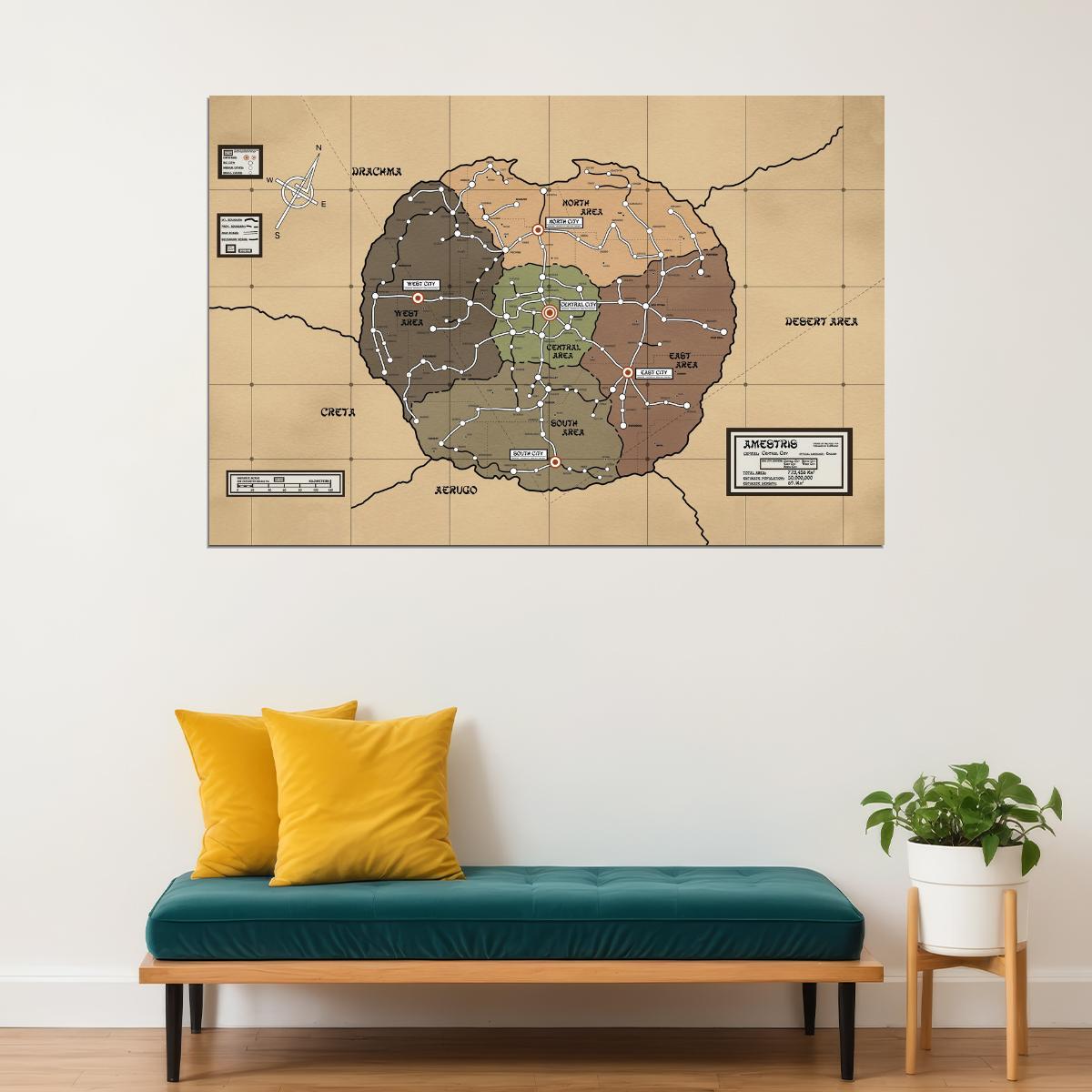 Fullmetal Alchemist Anime Poster Amestris Map Print Japanese Manga Wall Art Otaku Room Decor - xonomax