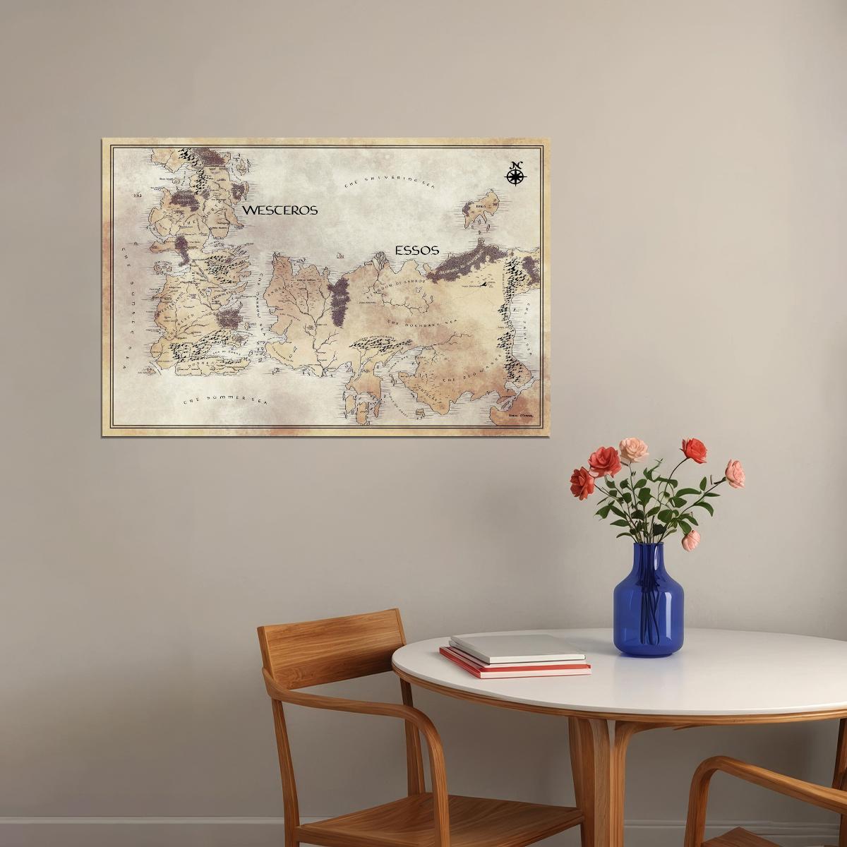 Game of Thrones TV Series Poster Westeros and Essos Map Print Fantasy Book Wall Art Medieval Decor