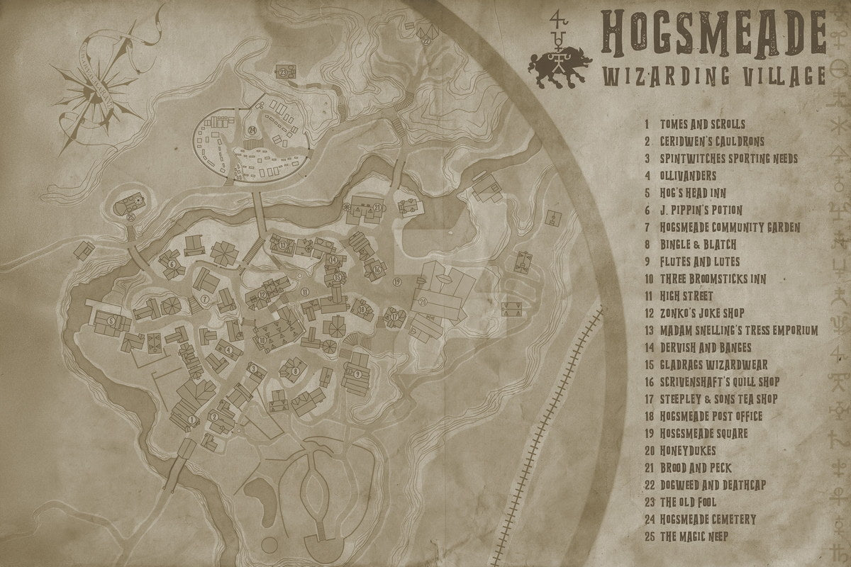 Harry Potter Movie Poster Hogsmeade Map Print Fantasy Wizarding Village Wall Art Book Decor