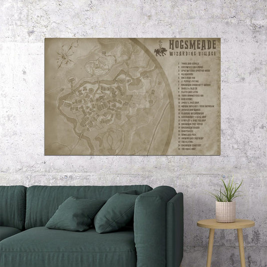 Harry Potter Movie Poster Hogsmeade Map Print Fantasy Wizarding Village Wall Art Book Decor - xonomax