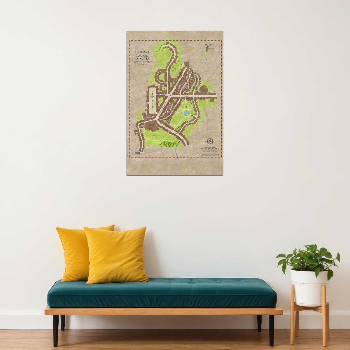 Harry Potter Poster Diagon Alley Map Print Fantasy Book and Game Inspired Wizarding Wall Art Decor