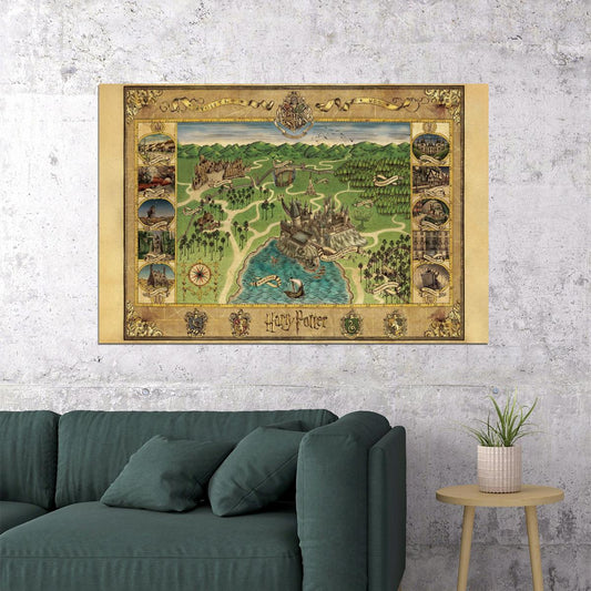 Harry Potter Poster Hogwarts and Hogsmeade Map Print Fantasy Book Video Game Wall Art Wizarding Decor - xonomax