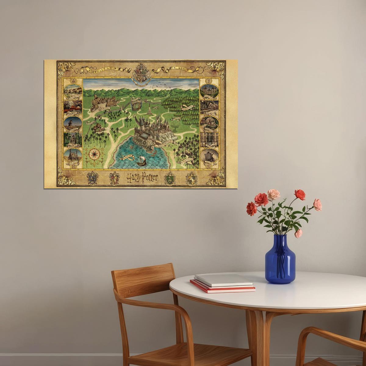 Harry Potter Poster Hogwarts and Hogsmeade Map Print Fantasy Book Video Game Wall Art Wizarding Decor