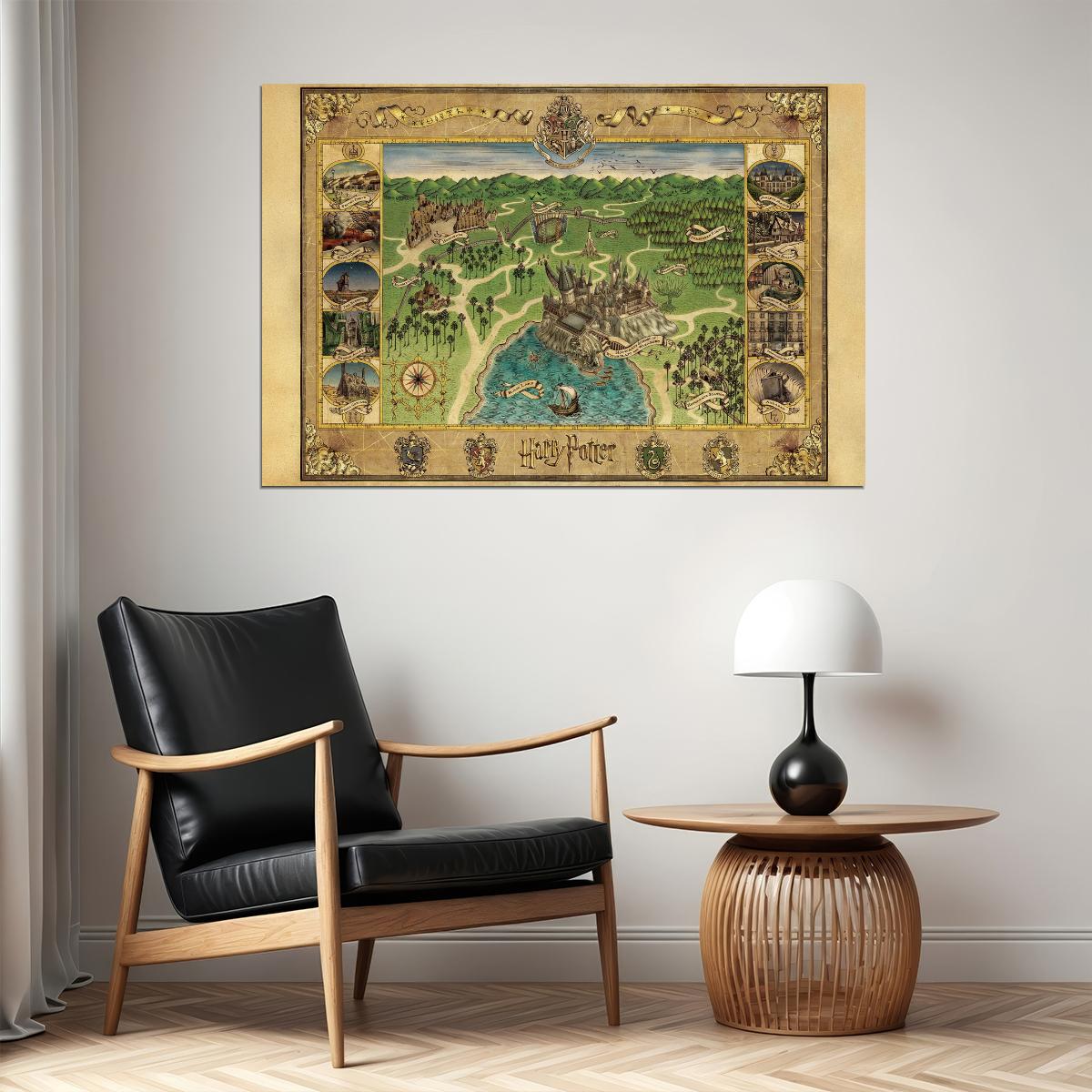 Harry Potter Poster Hogwarts and Hogsmeade Map Print Fantasy Book Video Game Wall Art Wizarding Decor
