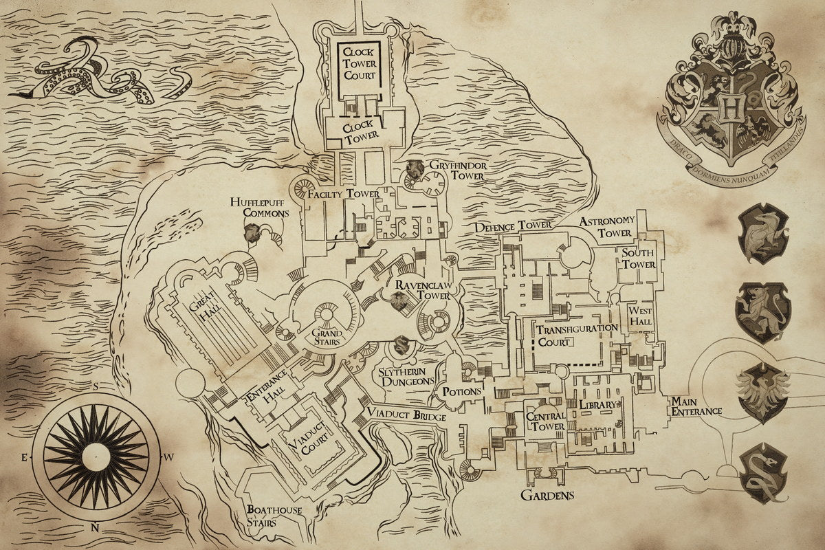 Harry Potter Poster Hogwarts Map Print Fantasy Castle Wall Art Wizarding World Book Video Game Decor