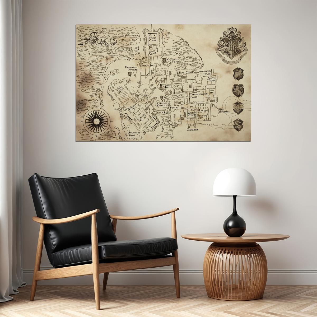 Harry Potter Poster Hogwarts Map Print Fantasy Castle Wall Art Wizarding World Book Video Game Decor