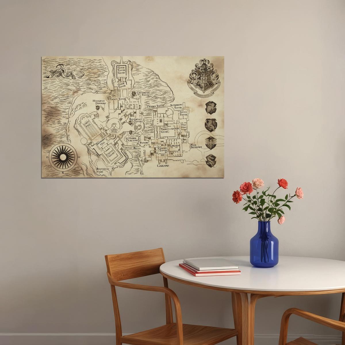 Harry Potter Poster Hogwarts Map Print Fantasy Castle Wall Art Wizarding World Book Video Game Decor