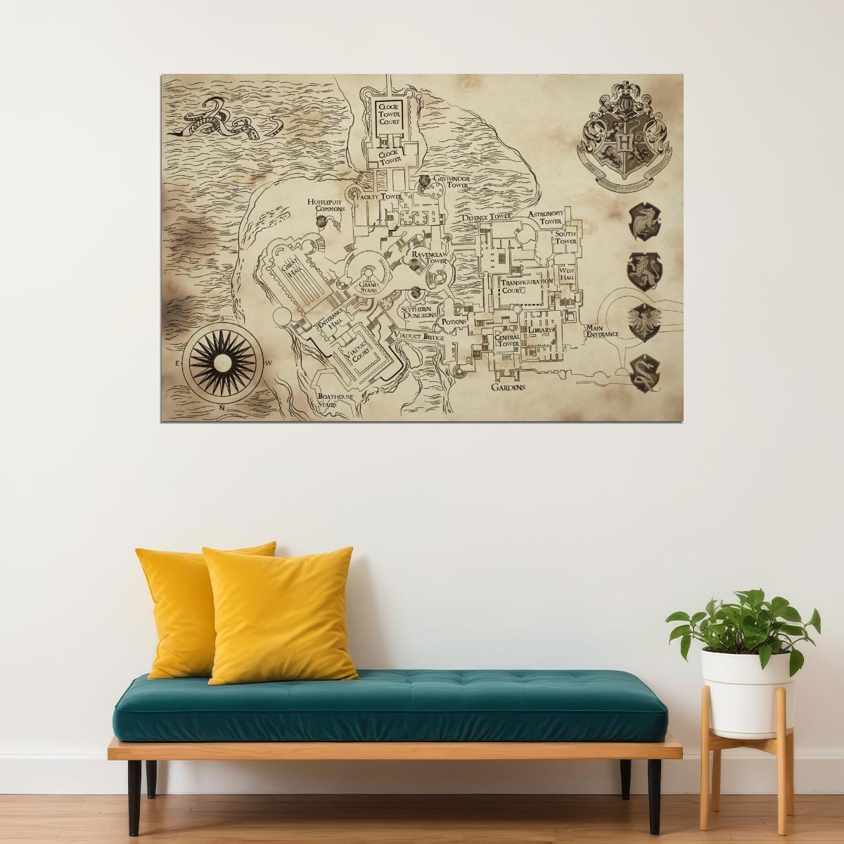 Harry Potter Poster Hogwarts Map Print Fantasy Castle Wall Art Wizarding World Book Video Game Decor