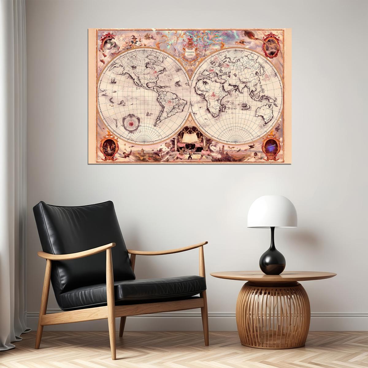 Harry Potter Poster Wizarding Schools Map Print Fantasy World Wall Art Magical Book Video Game Decor
