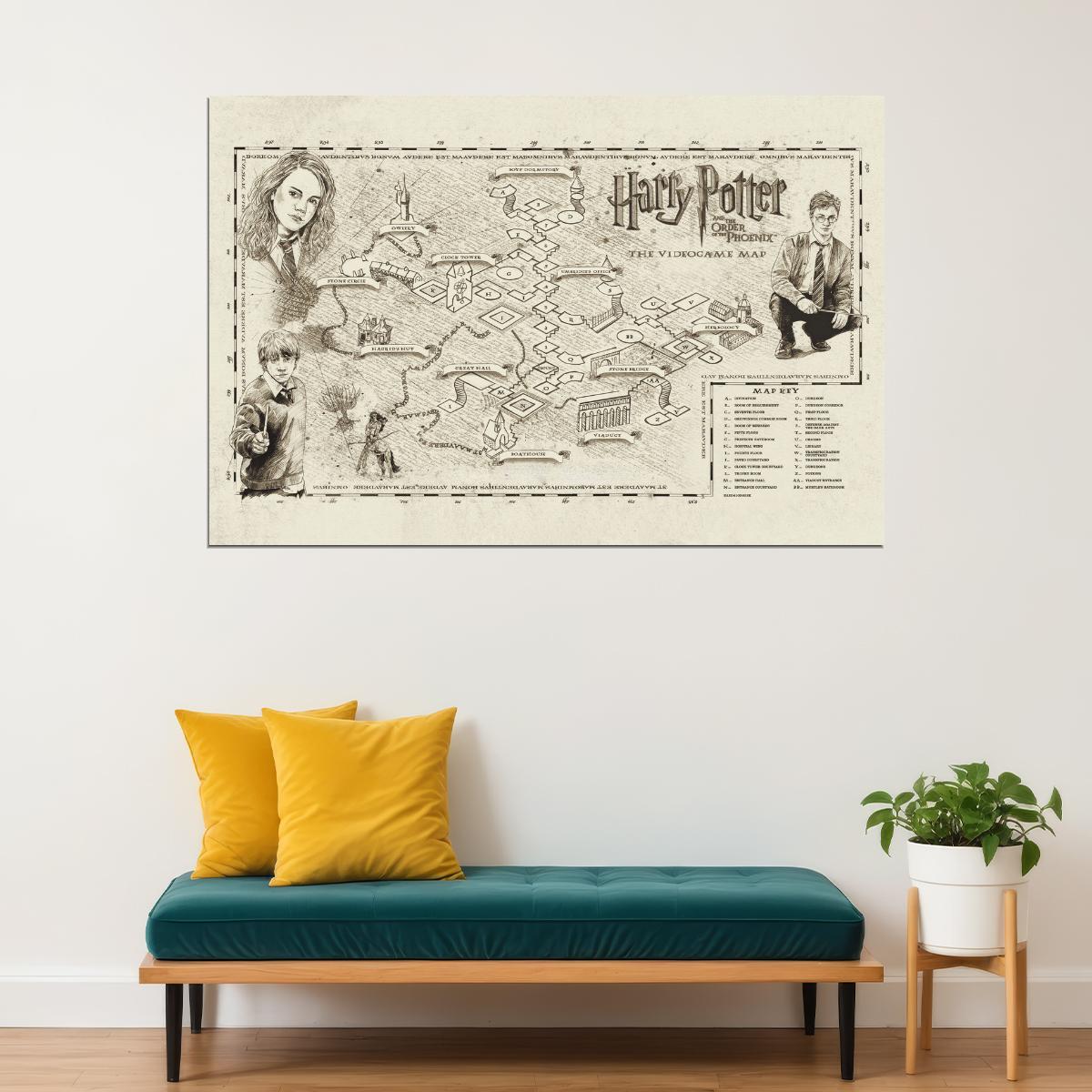 Harry Potter Video Game Poster Hogwarts Map Print Fantasy Wizarding School Wall Art Magical Decor
