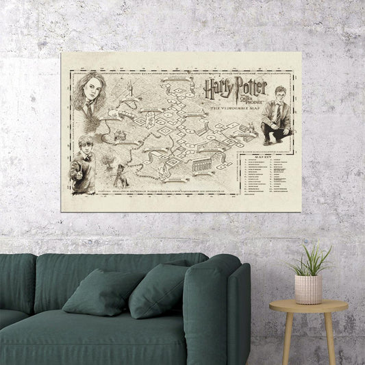 Harry Potter Video Game Poster Hogwarts Map Print Fantasy Wizarding School Wall Art Magical Decor - xonomax