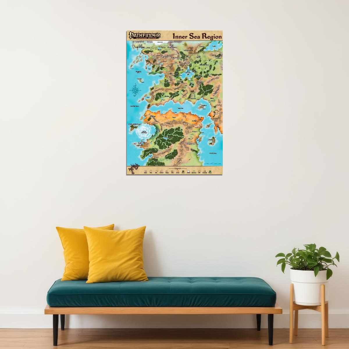 Pathfinder Campaign Setting Poster Golarion Inner Sea Region Map Print Fantasy Tabletop RPG Wall Art