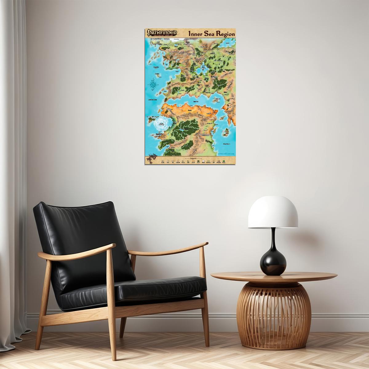 Pathfinder Campaign Setting Poster Golarion Inner Sea Region Map Print Fantasy Tabletop RPG Wall Art