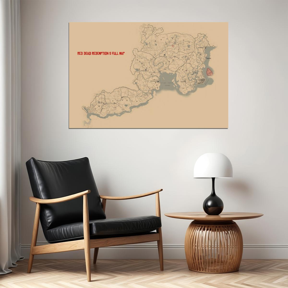 Red Dead Redemption 2 Map Poster American Frontier 1899 Print Western Video Game Wall Art Cowboy Decor