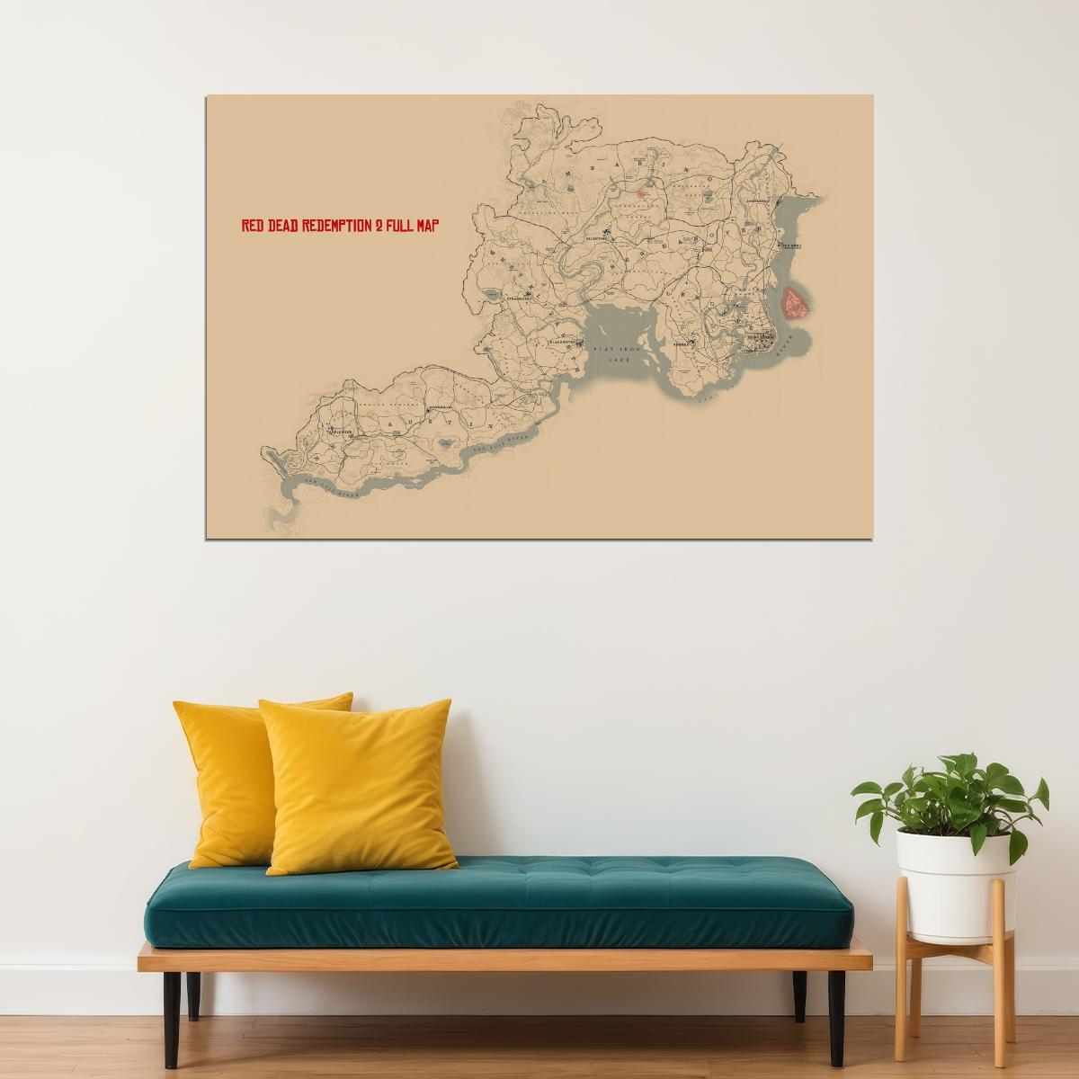Red Dead Redemption 2 Map Poster American Frontier 1899 Print Western Video Game Wall Art Cowboy Decor
